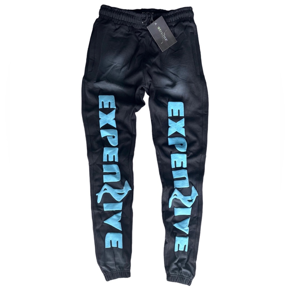 SO EXPENZIVE BLACK/BLUE FADED SWEATPANTS
